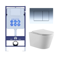 Комплект унитаз с инсталляцией, кнопкой и сиденьем микролифт Aquatek Вега Set AQUATEK ВЕГА-010 4в1 безободковый