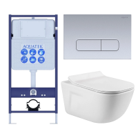 Комплект унитаз с инсталляцией, кнопкой и сиденьем микролифт Aquatek Дива SET AQUATEK ДИВА-014 4в1 безободковый