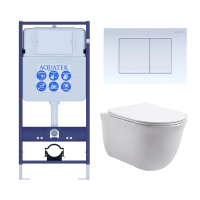 Комплект унитаз с инсталляцией, кнопкой и сиденьем микролифт Aquatek Классик SET AQUATEK КЛАССИК-009 4в1 безободковый