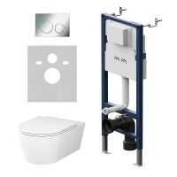 Комплект унитаз с инсталляцией, кнопкой и сиденьем микролифт AM.PM Func IS90151.8F1701 безободковый