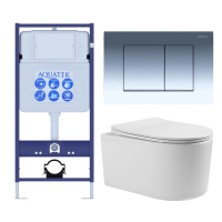 Комплект унитаз с инсталляцией, кнопкой и сиденьем микролифт Aquatek Мия SET AQUATEK МИЯ-010 4в1 безободковый