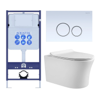 Комплект унитаз с инсталляцией, кнопкой и сиденьем микролифт Aquatek Ника SET AQUATEK НИКА-015 4в1 безободковый
