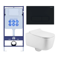 Комплект унитаз с инсталляцией, кнопкой и сиденьем микролифт Aquatek Лугано SET AQUATEK ЛУГАНО-017 4в1 безободковый