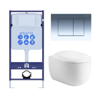 Комплект унитаз с инсталляцией, кнопкой и сиденьем микролифт Aquatek Альтаир SET AQUATEK АЛЬТАИР cm-010 4в1 безободковый