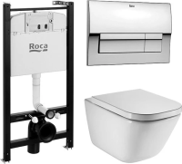 Комплект унитаз с инсталляцией, кнопкой и сиденьем микролифт Roca The GAP! 893104100 безободковый