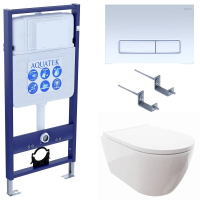 Комплект унитаз с инсталляцией, кнопкой и сиденьем микролифт Aquatek Поларис SET AQUATEK ПОЛАРИС-021 4в1