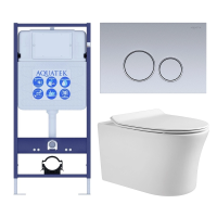 Комплект унитаз с инсталляцией, кнопкой и сиденьем микролифт Aquatek Ника SET AQUATEK НИКА-019 4в1 безободковый
