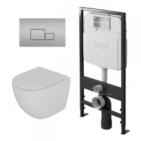Комплект унитаз с инсталляцией, кнопкой и сиденьем микролифт D&K Matrix DS1391604 безободковый