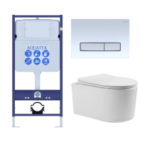Комплект унитаз с инсталляцией, кнопкой и сиденьем микролифт Aquatek Мия SET AQUATEK МИЯ 4в1 безободковый
