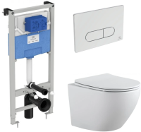 Комплект унитаз с инсталляцией, кнопкой и сиденьем микролифт Aquanet Cetus 00323468 безободковый