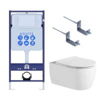 Комплект унитаз с инсталляцией и сиденьем микролифт Aquatek Европа Set AQUATEK ЕВРОПА New-KKI2 безободковый