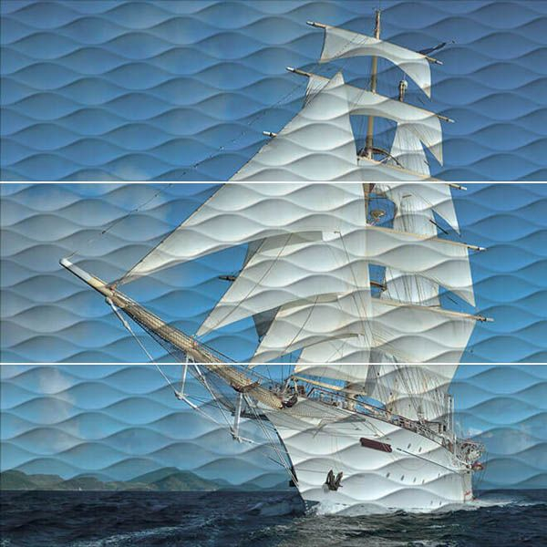 Настенное панно ALD\A01\3x\13025R Майори Корабль обрезной (3 частей) 90x90 от Kerama Marazzi (Россия)