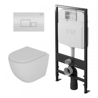 Комплект унитаз с инсталляцией, кнопкой и сиденьем микролифт D&K Matrix DS1391602 безободковый