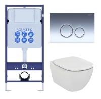 Комплект унитаз с инсталляцией, кнопкой и сиденьем микролифт Ideal Standard Tesi ST031812 безободковый