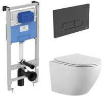 Комплект унитаз с инсталляцией, кнопкой и сиденьем микролифт Aquanet Cetus 00323467 безободковый