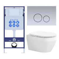 Комплект унитаз с инсталляцией, кнопкой и сиденьем микролифт Aquatek Лея SET AQUATEK ЛЕЯ cm-019 4в1 безободковый