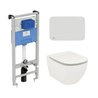 Комплект унитаз с инсталляцией, кнопкой и сиденьем Ideal Standard Tesi T3868V1/459AW