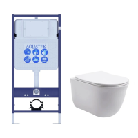 Комплект унитаз с инсталляцией и сиденьем микролифт Aquatek Классик SET AQUATEK КЛАССИК cm безободковый