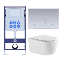 Комплект унитаз с инсталляцией, кнопкой и сиденьем микролифт Aquatek Европа SET AQUATEK ЕВРОПА cmp014 безободковый