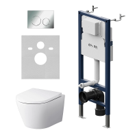 Комплект унитаз с инсталляцией, кнопкой и сиденьем микролифт AM.PM Sense IS90151.741701 безободковый