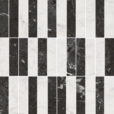 Мозаика Тубкаль мозаичный микс чёрный белый глянцевый обрезной (KMD2MSA003BR) 30x30 от Kerama Marazzi (Россия)