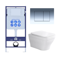 Комплект унитаз с инсталляцией, кнопкой и сиденьем микролифт Aquatek Амадео SET AQUATEK АМАДЕО-010 4в1 безободковый