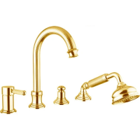 Смеситель на борт ванны с выдвижным душем и переключателем Cezares Olimp OLIMP-BVDM-03/24-L золото