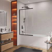 Шторка для ванны Cezares Slider 90 см. профиль черный, стекло прозрачное