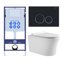 Комплект унитаз с инсталляцией, кнопкой и сиденьем микролифт Aquatek Ника SET AQUATEK НИКА-020 4в1 безободковый