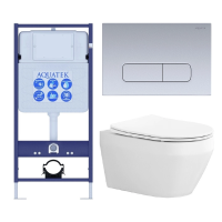 Комплект унитаз с инсталляцией, кнопкой и сиденьем микролифт Aquatek Лея SET AQUATEK ЛЕЯ cm-014 4в1 безободковый