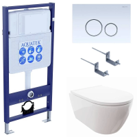 Комплект унитаз с инсталляцией, кнопкой и сиденьем микролифт Aquatek Поларис SET AQUATEK ПОЛАРИС-015 4в1