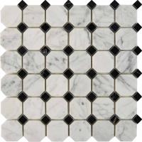 pixmosaic PIX 209 Bianca Carrara, Nero Marquina, чип 48x48 мм, сетка 305х305x8 мм, Полированная
