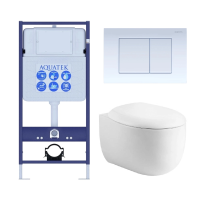 Комплект унитаз с инсталляцией, кнопкой и сиденьем микролифт Aquatek Альтаир SET AQUATEK АЛЬТАИР cm-009 4в1 безободковый