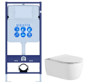 Комплект унитаз с инсталляцией и сиденьем микролифт Aquatek Европа Set AQUATEK ЕВРОПА New безободковый