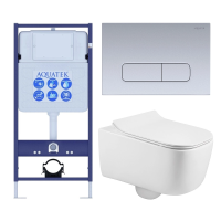 Комплект унитаз с инсталляцией, кнопкой и сиденьем микролифт Aquatek Лугано SET AQUATEK ЛУГАНО-014 4в1 безободковый