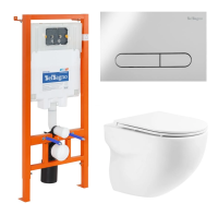 Комплект унитаз с инсталляцией, кнопкой и сиденьем микролифт BelBagno Onda BB066CHR/BB870SC/BB002-80/BB005-PR-CHROME безободковый