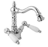 Смеситель для биде Cezares First FIRST-BS2-01-Bi c донным клапаном, хром, ручки белые