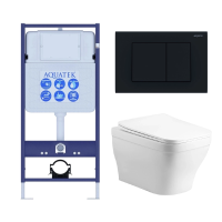 Комплект унитаз с инсталляцией, кнопкой и сиденьем микролифт Aquatek Амадео SET AQUATEK АМАДЕО cm-012 4в1 безободковый