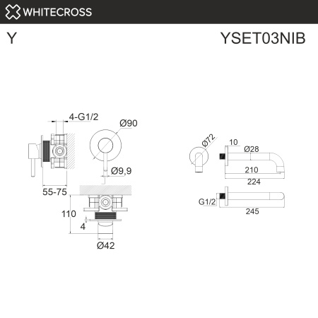 Система для ванны скрытого монтажа WHITECROSS Y YSET03NIB (брашированный никель)