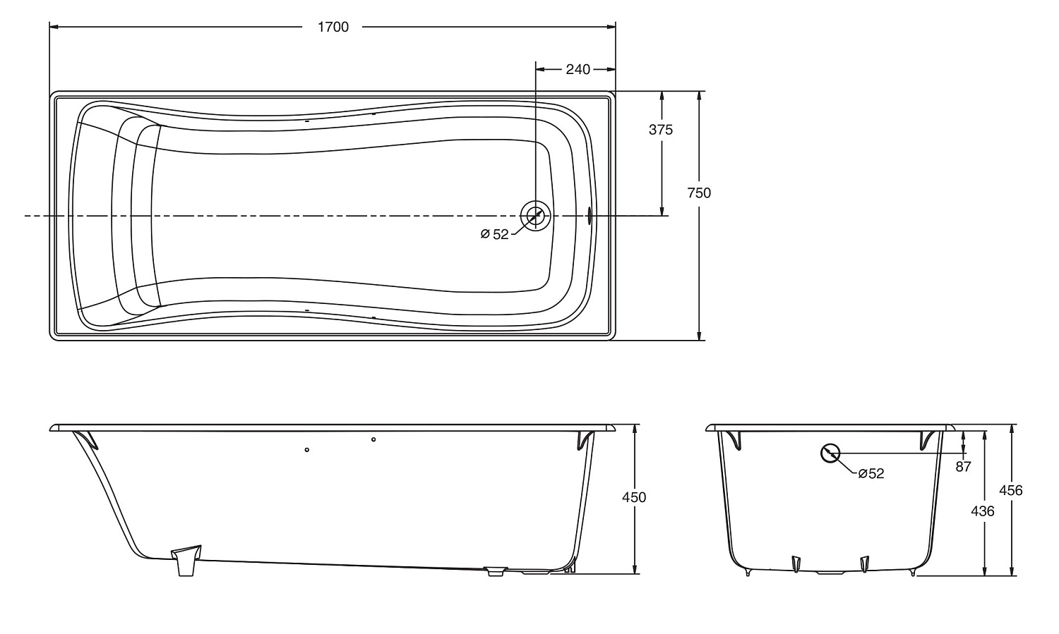 E6D902-0 Bliss Bliss ванна 170x75, белая