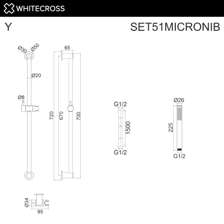 Душевой гарнитур на штанге WHITECROSS SET51MICRONIB (брашированный никель)