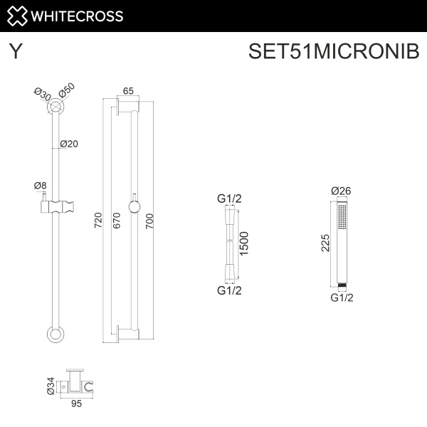 Душевой гарнитур на штанге WHITECROSS SET51MICRONIB (брашированный никель)