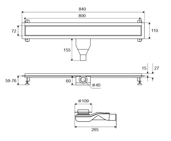 Душевой трап EXCELLENT Stilio Gold 80 см. решетка декоративная (золото)