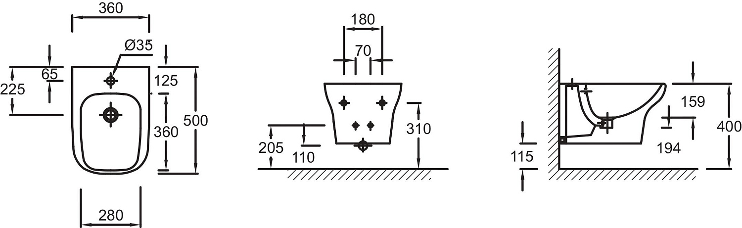 EME0002-00 Подвесное биде Vox, белый