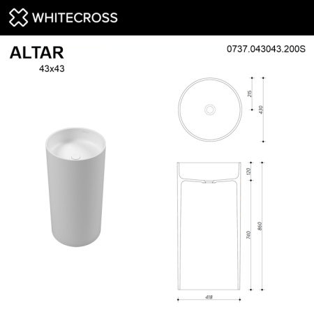 Умывальник WHITECROSS Altar D=43 (белый мат) иск. камень