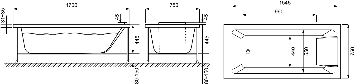 SOFA E60515RU-01 Ванна акриловая 170*75