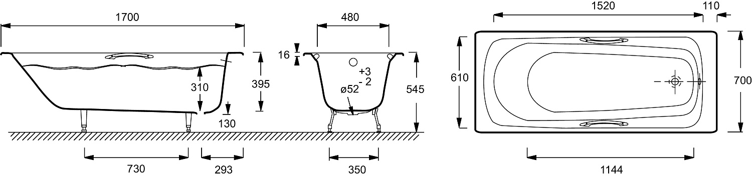 RUB MELANIE E2925-00 ванна 170х70 с отверстиями для ручек