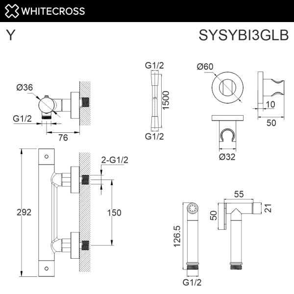 Система для биде наружного монтажа WHITECROSS Y SYSYBI3GLB (брашированное золото)
