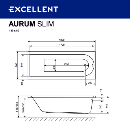 Ванна EXCELLENT Aurum Slim 180x80