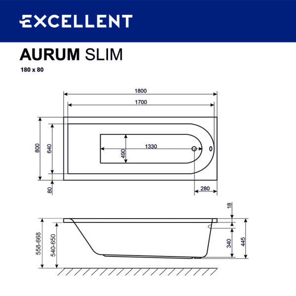 Ванна EXCELLENT Aurum Slim 180x80